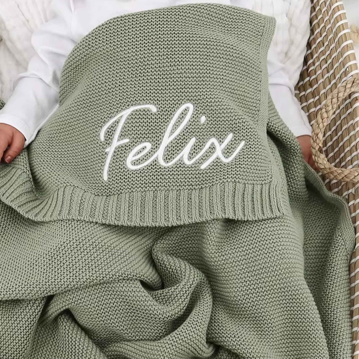 Personalized Knitted Baby Blanket | Custom Embroidered Gift | Monogrammed Newborn Blanket | Soft Organic Cotton