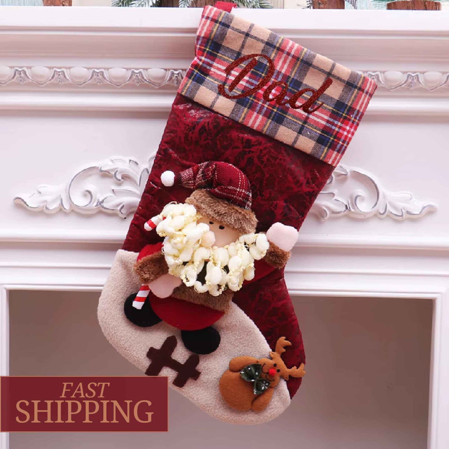 Personalized Family Christmas Stockings Plush 3D Characters | Custom Embroidered Christmas 2024 Cute Felt Santa Snowman Reindeer