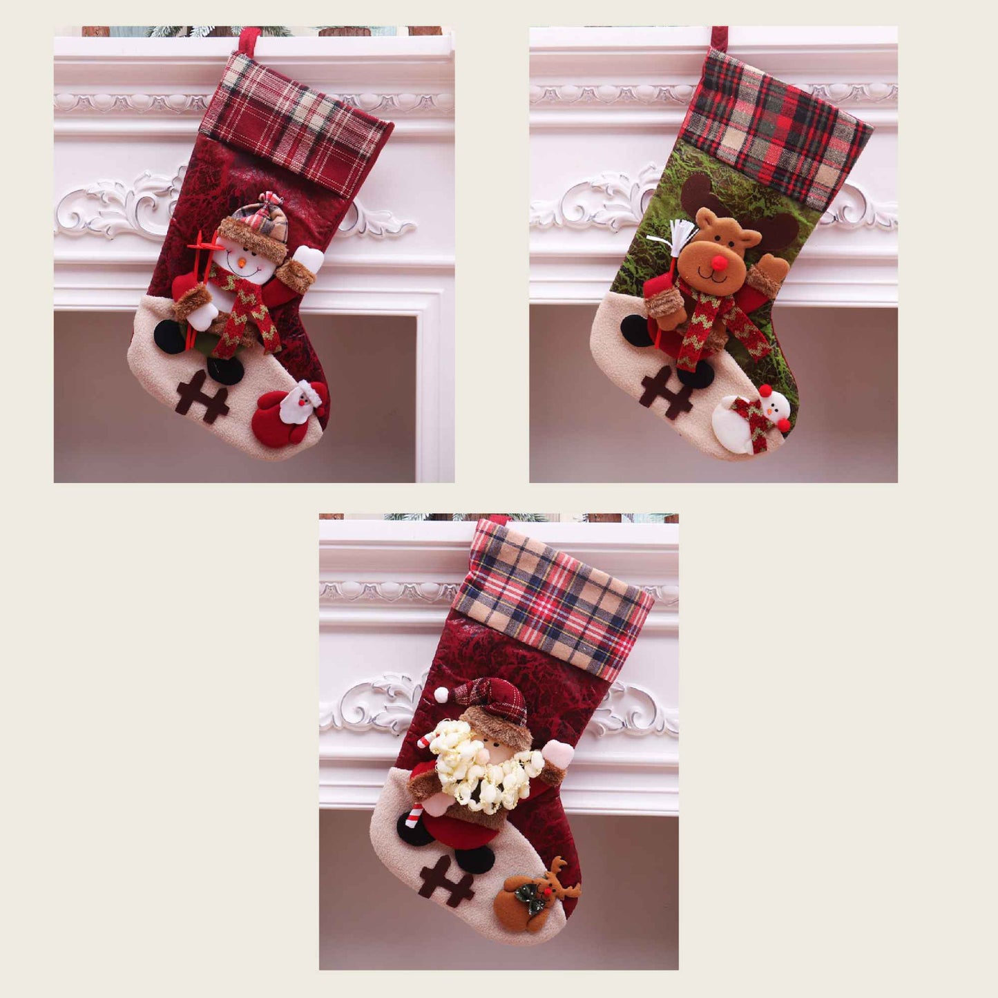 Personalized Family Christmas Stockings Plush 3D Characters | Custom Embroidered Christmas 2024 Cute Felt Santa Snowman Reindeer