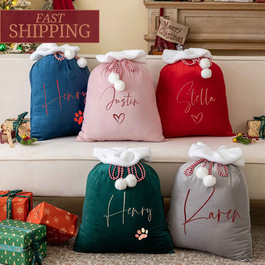 Personalized Family Christmas Santa Sack | Embroidered Christmas 2024 Present Gift Bag